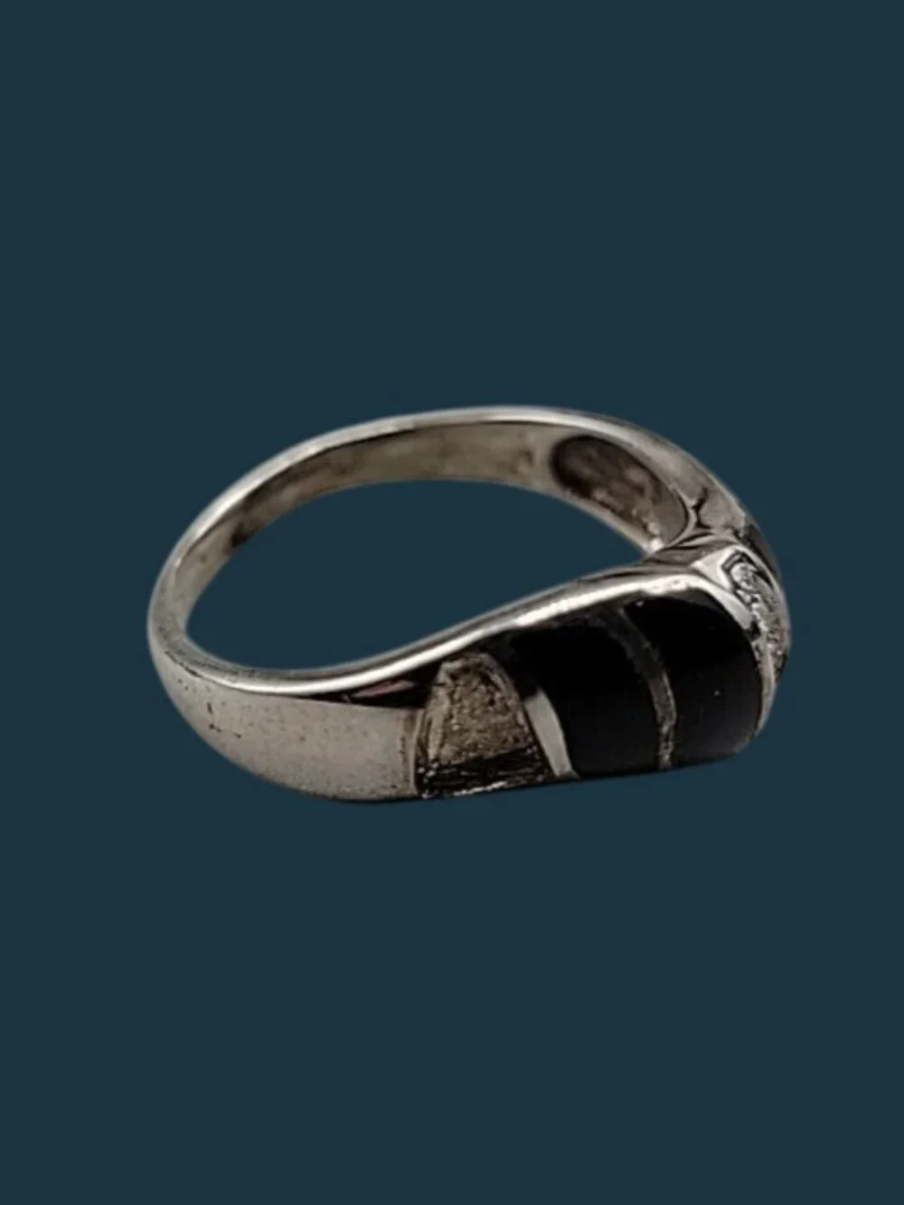 VTG Jimmy Herald Navajo Sterling Silver Black Onyx Inlay Ring 925 - AS IS SZ9